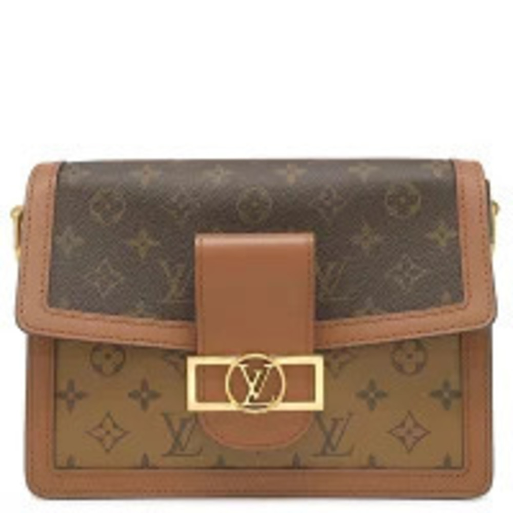 Louis Vuitton Dauphine Shoulder Bag Leather Monogram Canvas Reverse Brown Beige